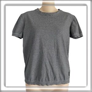 Ted Baker Short Sleeve Crew Neck Cotton Shirt Top Blue White Stripe Size XS